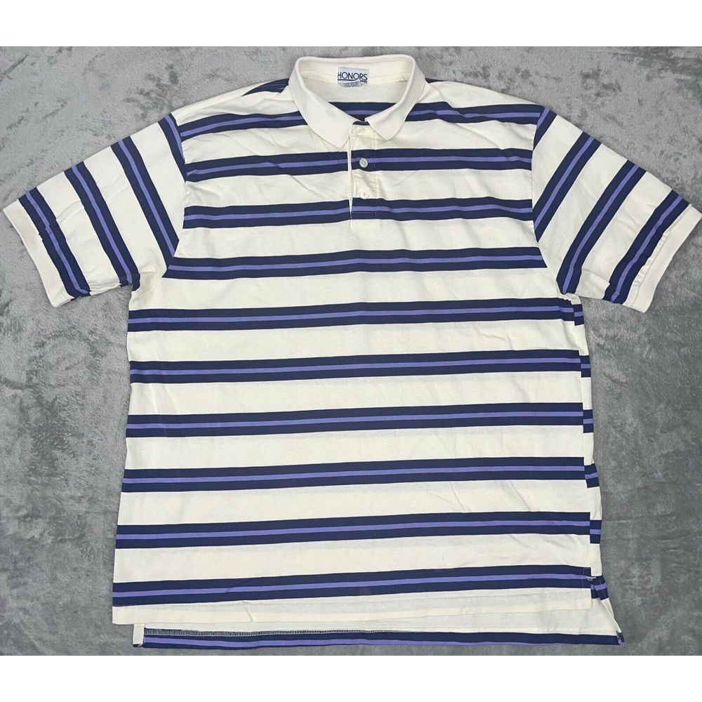 80s/90s VTG‎ Honors Mens Polo Shirt XXL Big Cotton Made In USA Purple Striped
